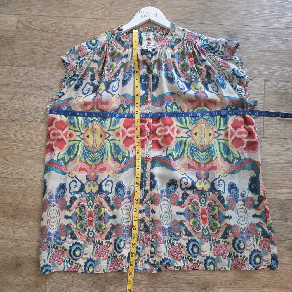 SUPER CLEAN Johnny Was Short Sleeve Button Front Printed Blouse Size Large - Picture 5 of 7